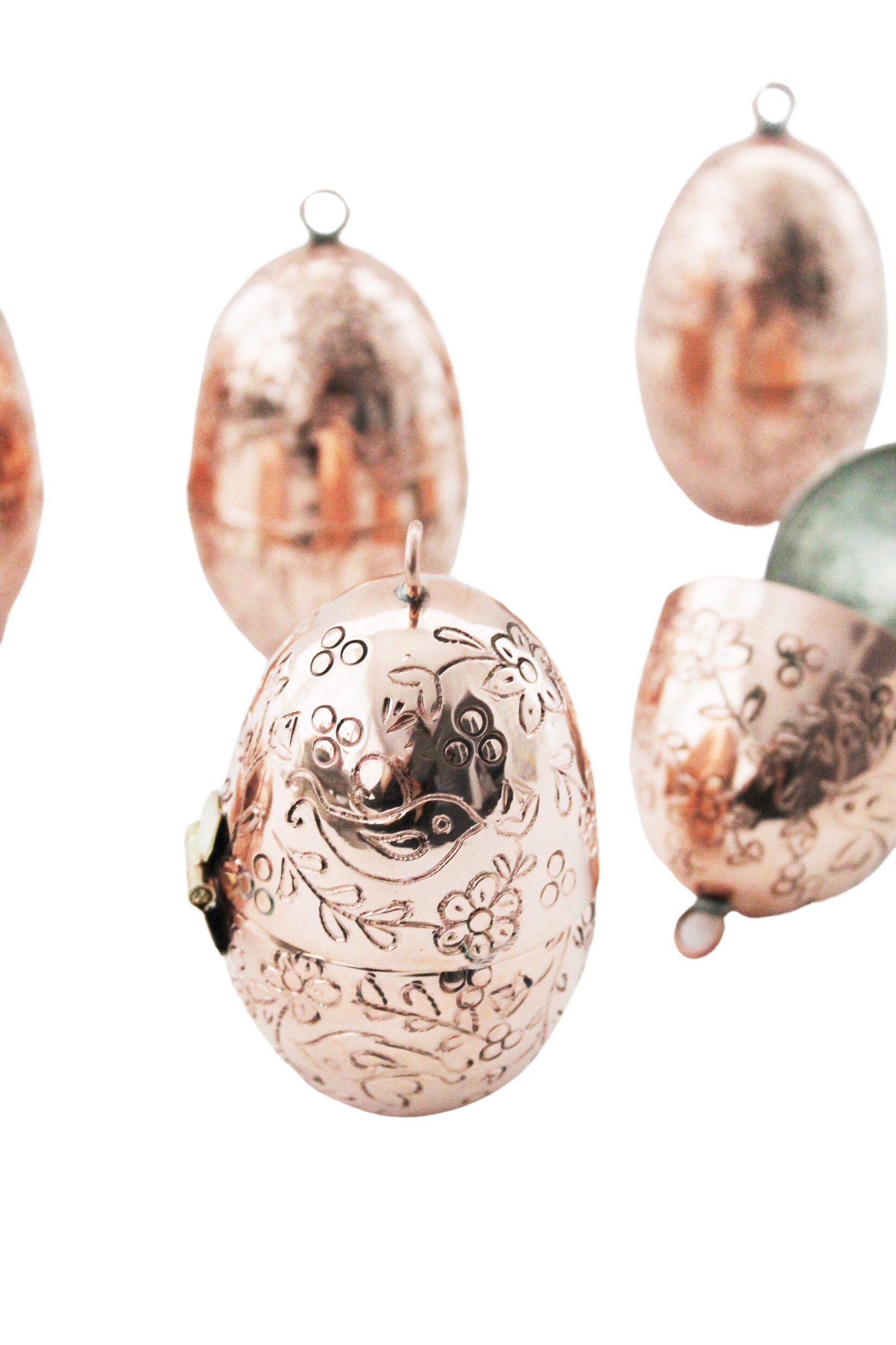 CMK Copper Etched Bird & Floral Egg Ornaments, Set of 4