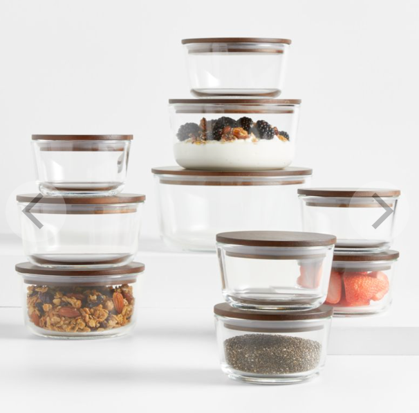 20-Piece Round Glass Containers with Bamboo Lids Set