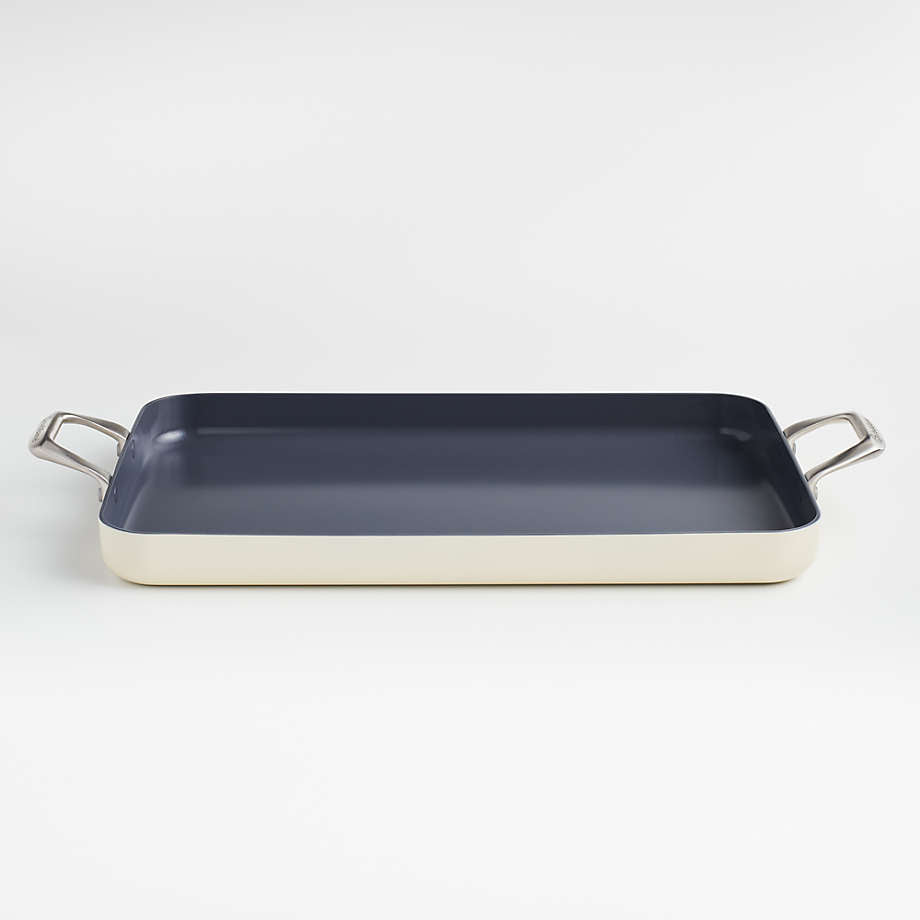 Crate & Barrel EvenCook Ceramic ™ Cream Nonstick Double Burner Griddle