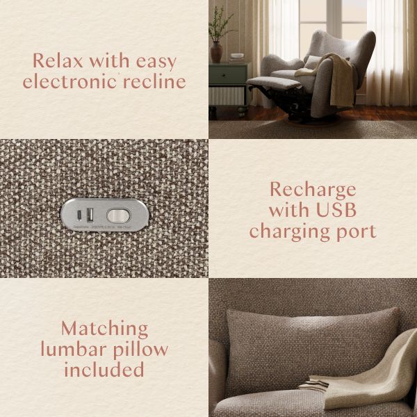 Westham Electronic Recliner and Glider with USB Port by Nate Berkus in Performance Earth Slub Weave with Toffee Base