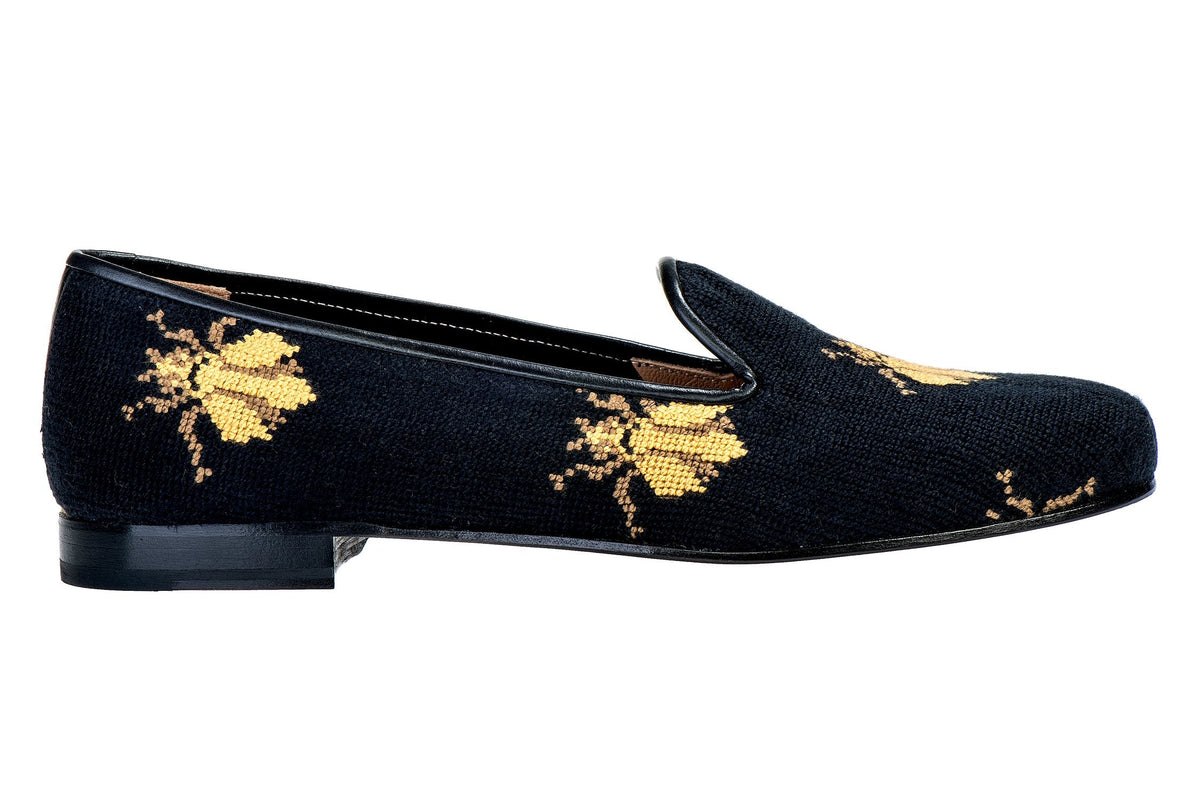 Our Bee Black Needlepoint Slipper (Women) item is photographed here against a white background.