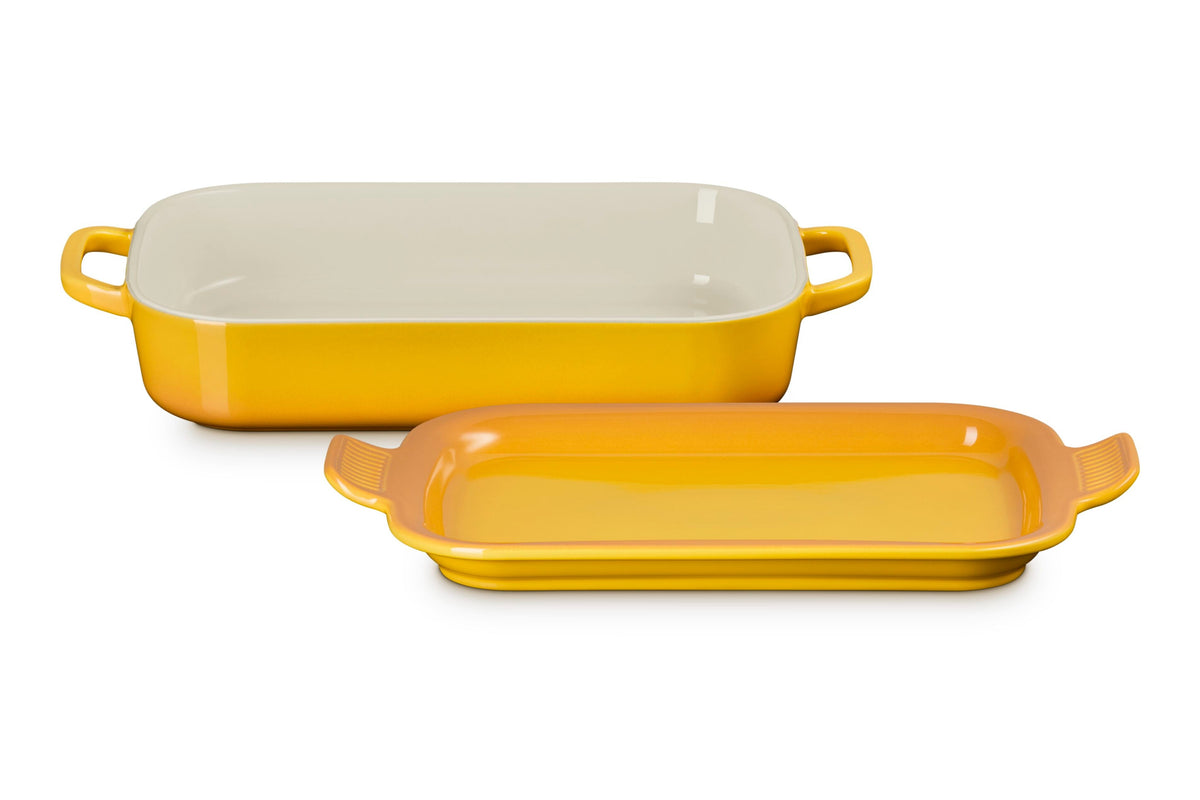 Le Creuset Shallow Rectangular Dish with Platter Lid, 3 qt., Nectar