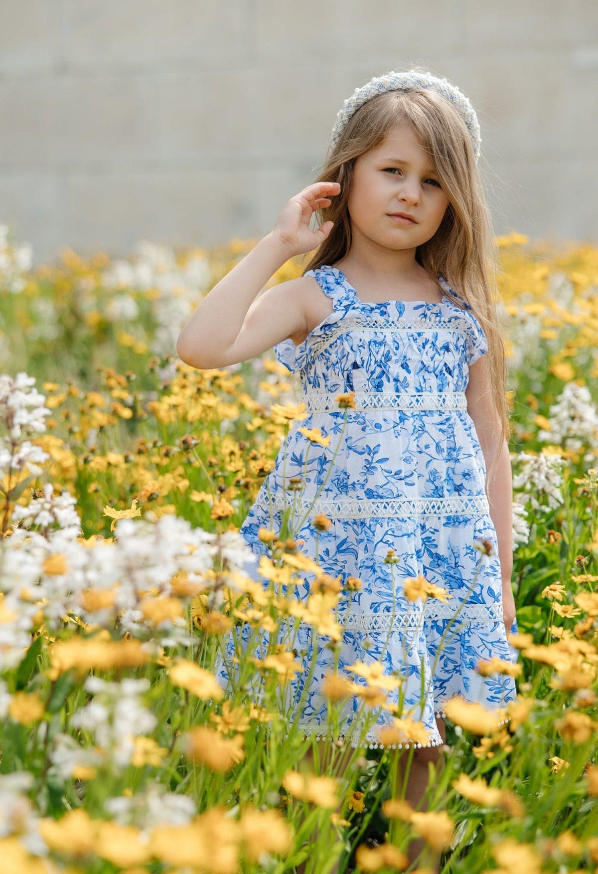 Jaylin Blue and White Linen Sleeveless Summer Dress - Petite Maison Kids