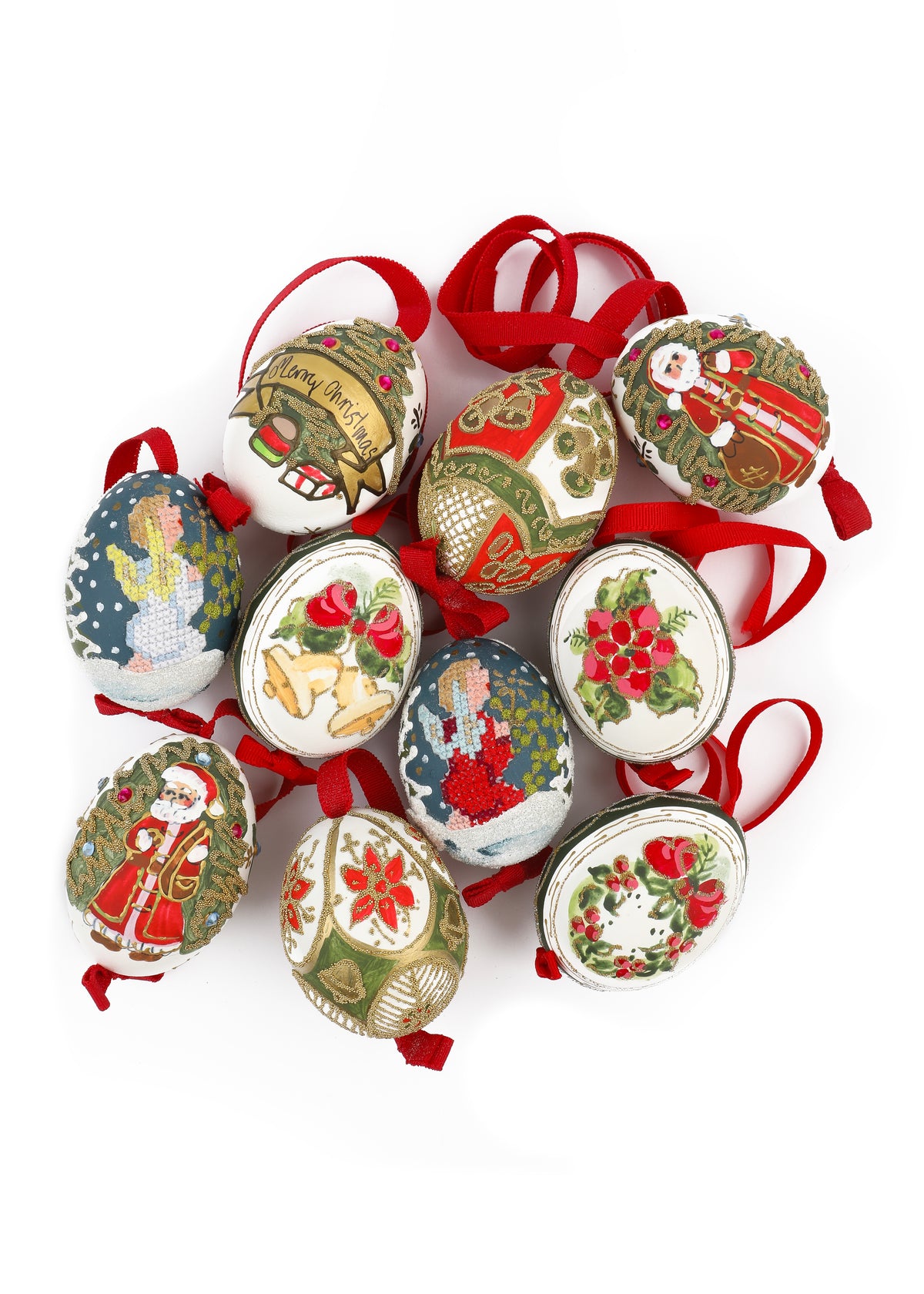Hand-Painted Christmas Eggs, Mixed Set of 10
