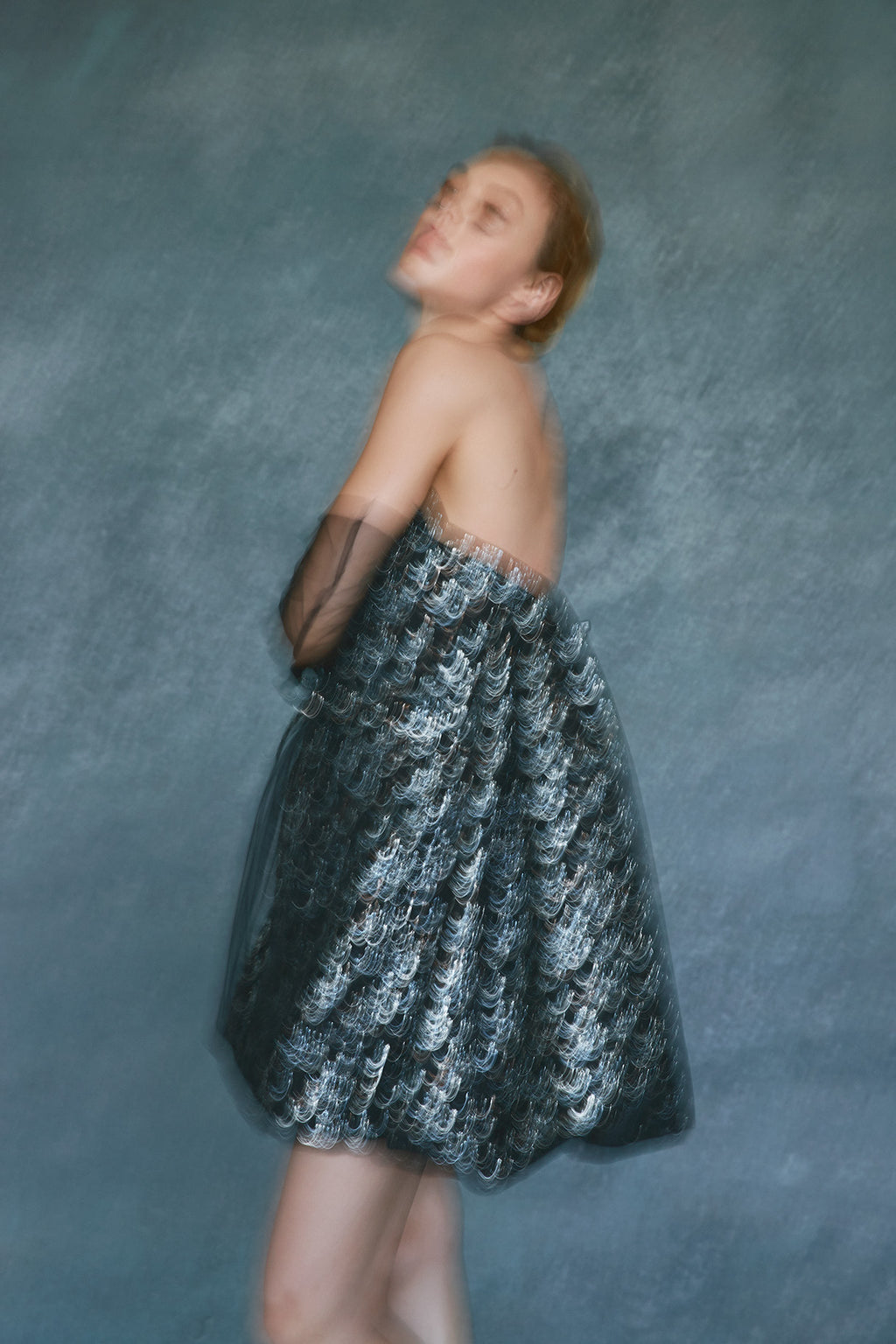Cloud Dress in Metallic Blue Brocade