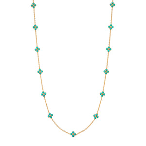 Berry Clover Double Sided Necklace 34" in Turquoise