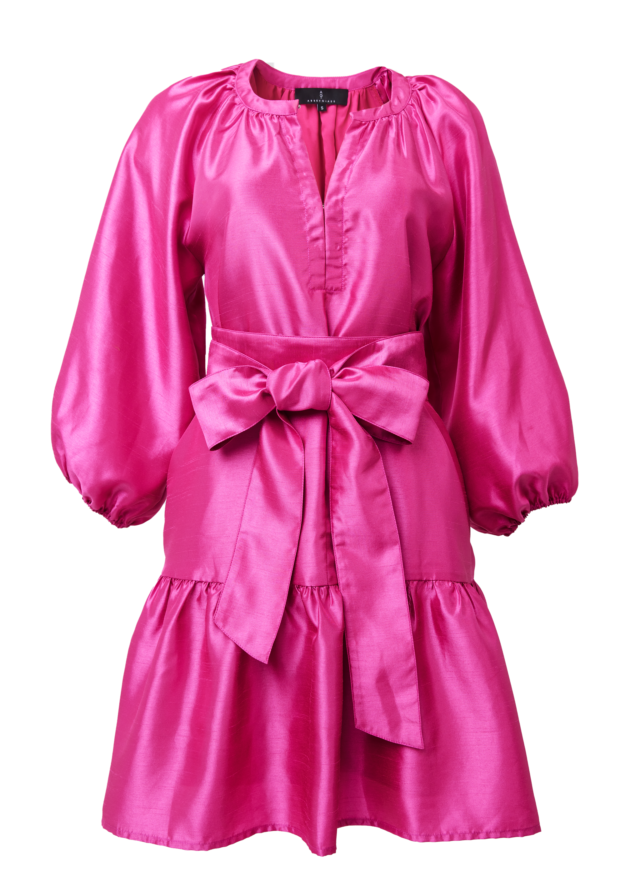 Elise Mini Dress in Hot Pink Dupioni