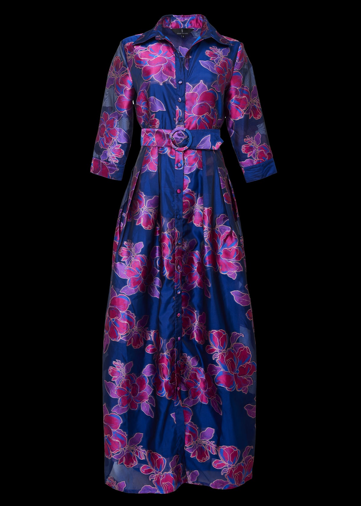Cecilia Gown in Fuchsia Navy Peony Organza