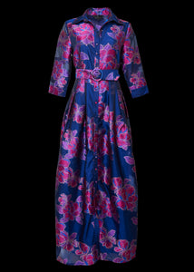 Cecilia Gown in Fuchsia Navy Peony Organza