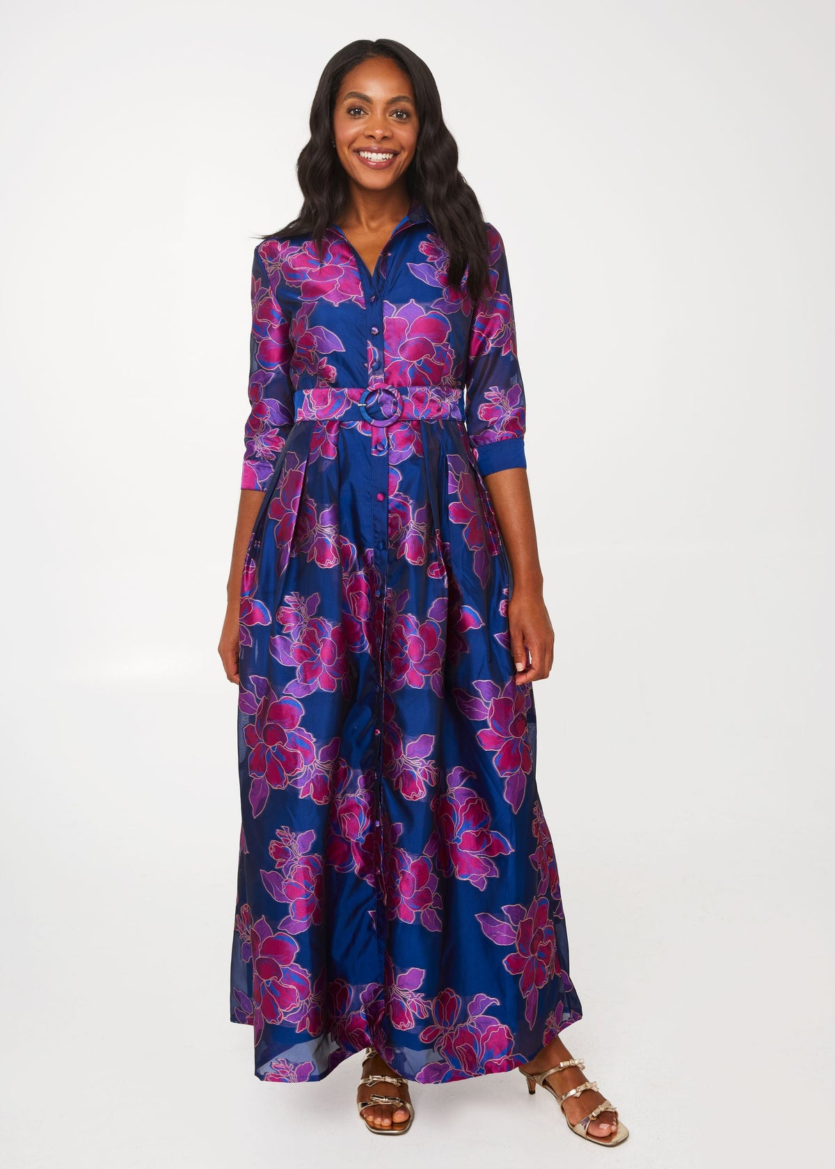 Cecilia Gown in Fuchsia Navy Peony Organza