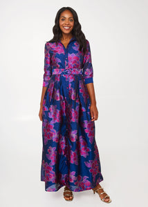 Cecilia Gown in Fuchsia Navy Peony Organza
