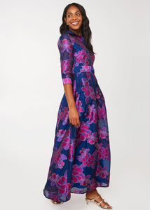 Cecilia Gown in Fuchsia Navy Peony Organza