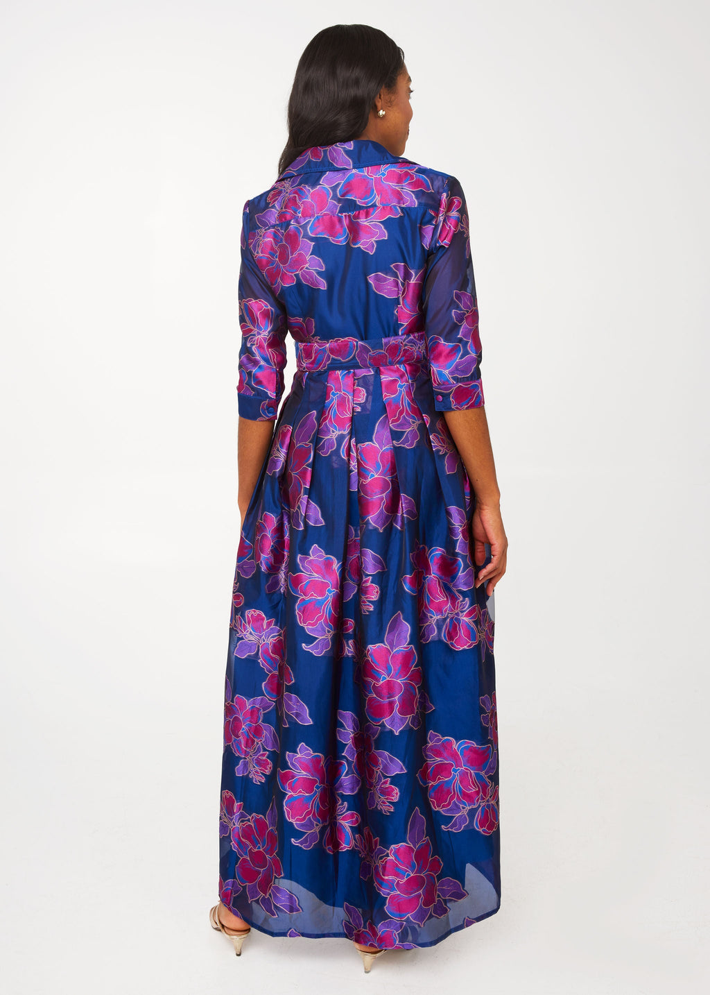 Cecilia Gown in Fuchsia Navy Peony Organza