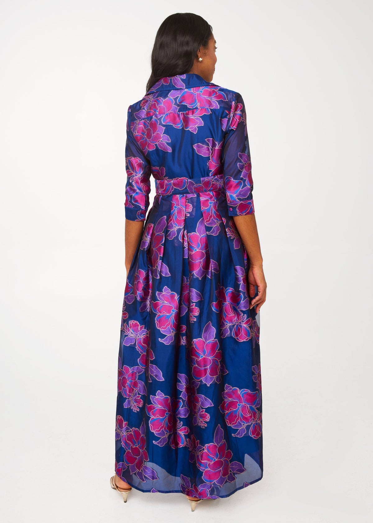 Cecilia Gown in Fuchsia Navy Peony Organza
