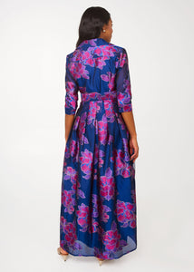 Cecilia Gown in Fuchsia Navy Peony Organza