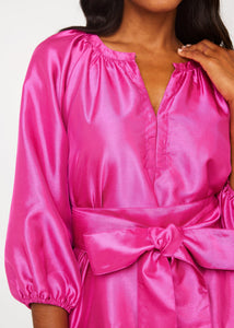 Elise Mini Dress in Hot Pink Dupioni