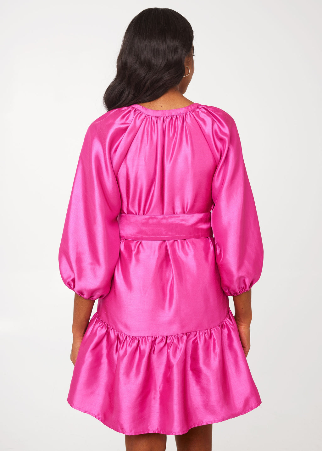 Elise Mini Dress in Hot Pink Dupioni