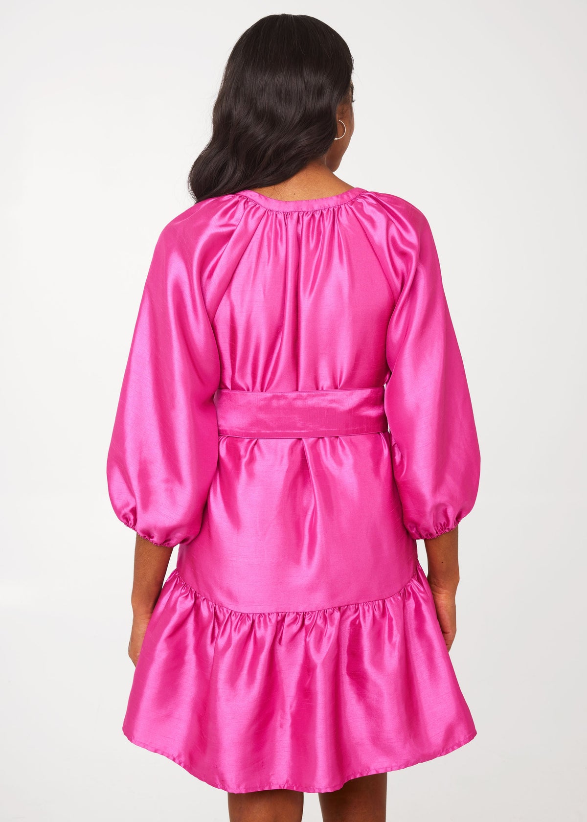 Elise Mini Dress in Hot Pink Dupioni