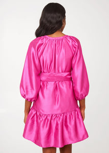 Elise Mini Dress in Hot Pink Dupioni