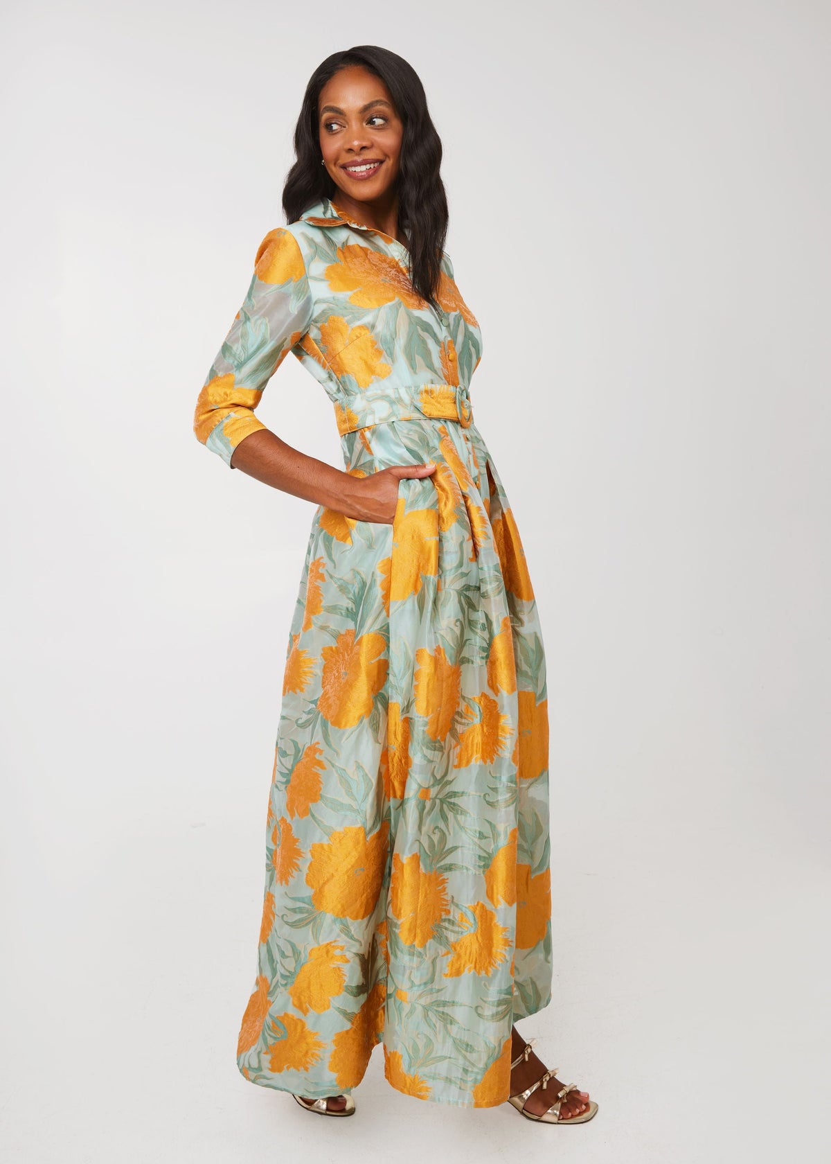 Cecilia Gown in Mint Pansy Vine Organza
