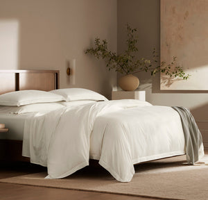 Percale Hemmed Duvet Set in Cream