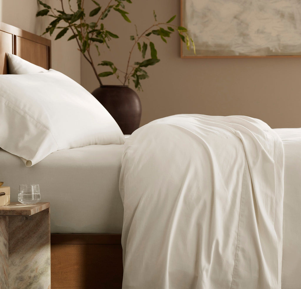 Percale Hemmed Sheet Set in Cream