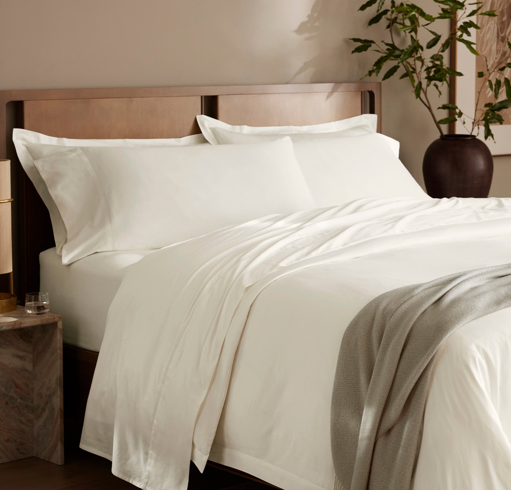 Percale Hemmed Sheet Set in Cream