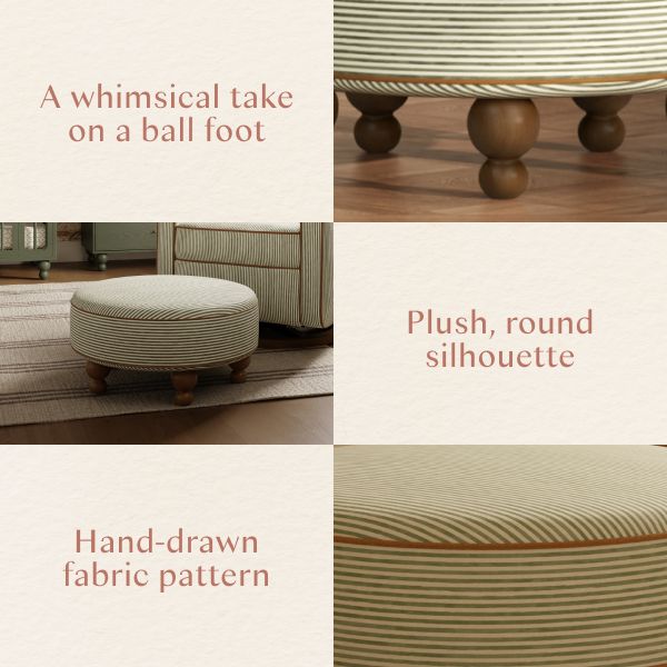 Astre Ottoman by Nate Berkus in Performance Olive Stripe Eco-Crossweave with Toffee Feet