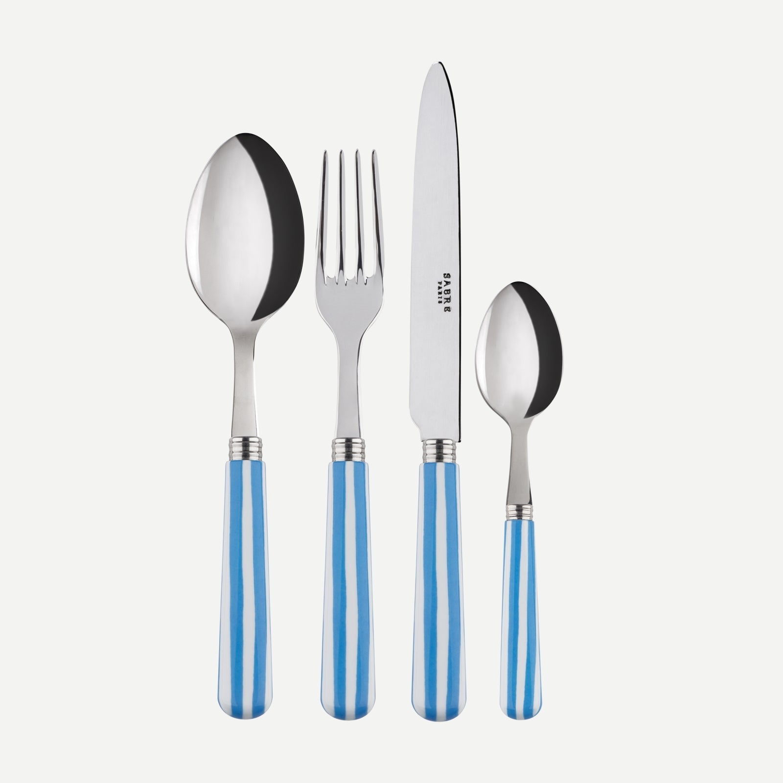 24 Piece Cutlery Set, White Stripe, Light Blue