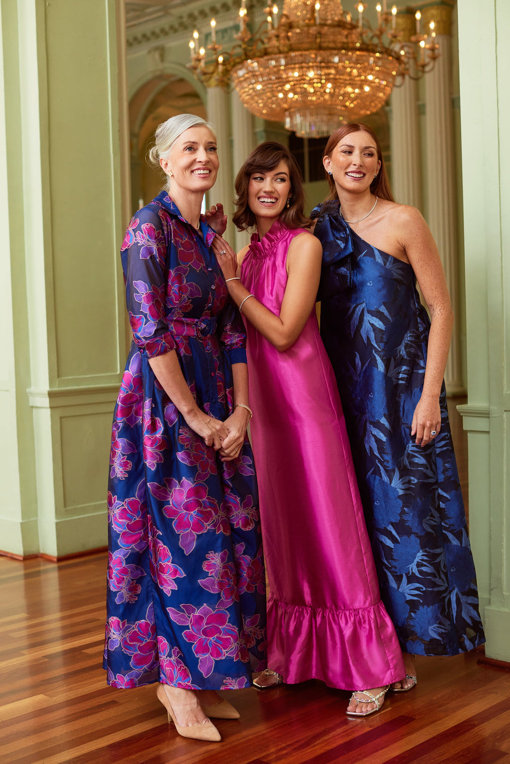 Cecilia Gown in Fuchsia Navy Peony Organza