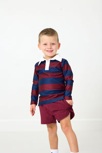 Long Sleeve Rugby Polo Shirt in Maroon & Navy Stripe