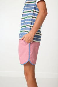 Retro Super Short in Dusty Pink with Slate Piping