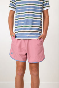 Retro Super Short in Dusty Pink with Slate Piping