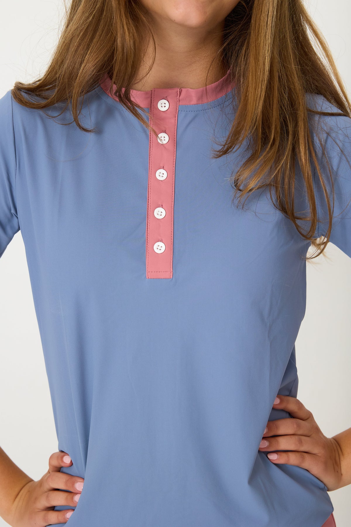 Henley Shirt in Dusty Pink & Slate