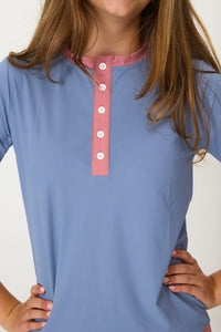 Henley Shirt in Dusty Pink & Slate