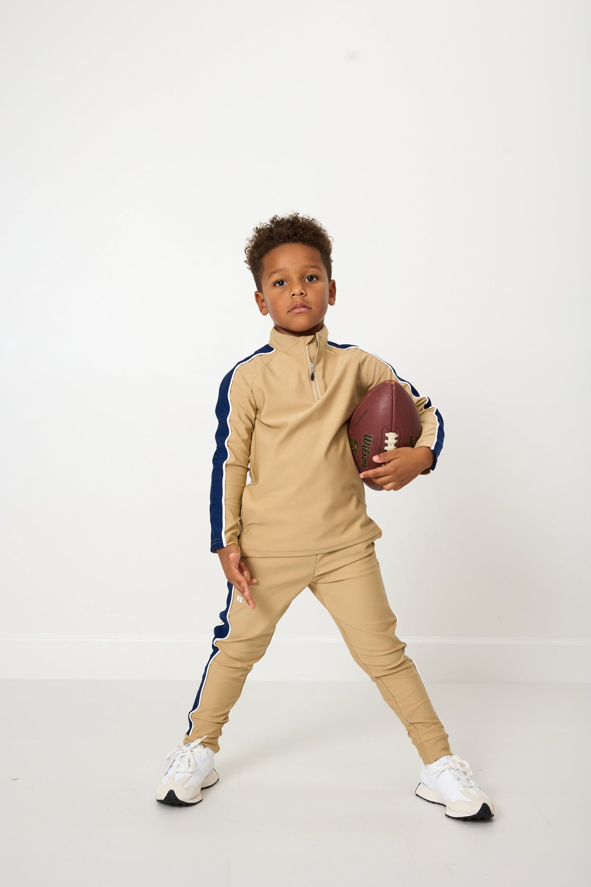 Sideline Warm-Up Joggers in Khaki with Navy Stripe