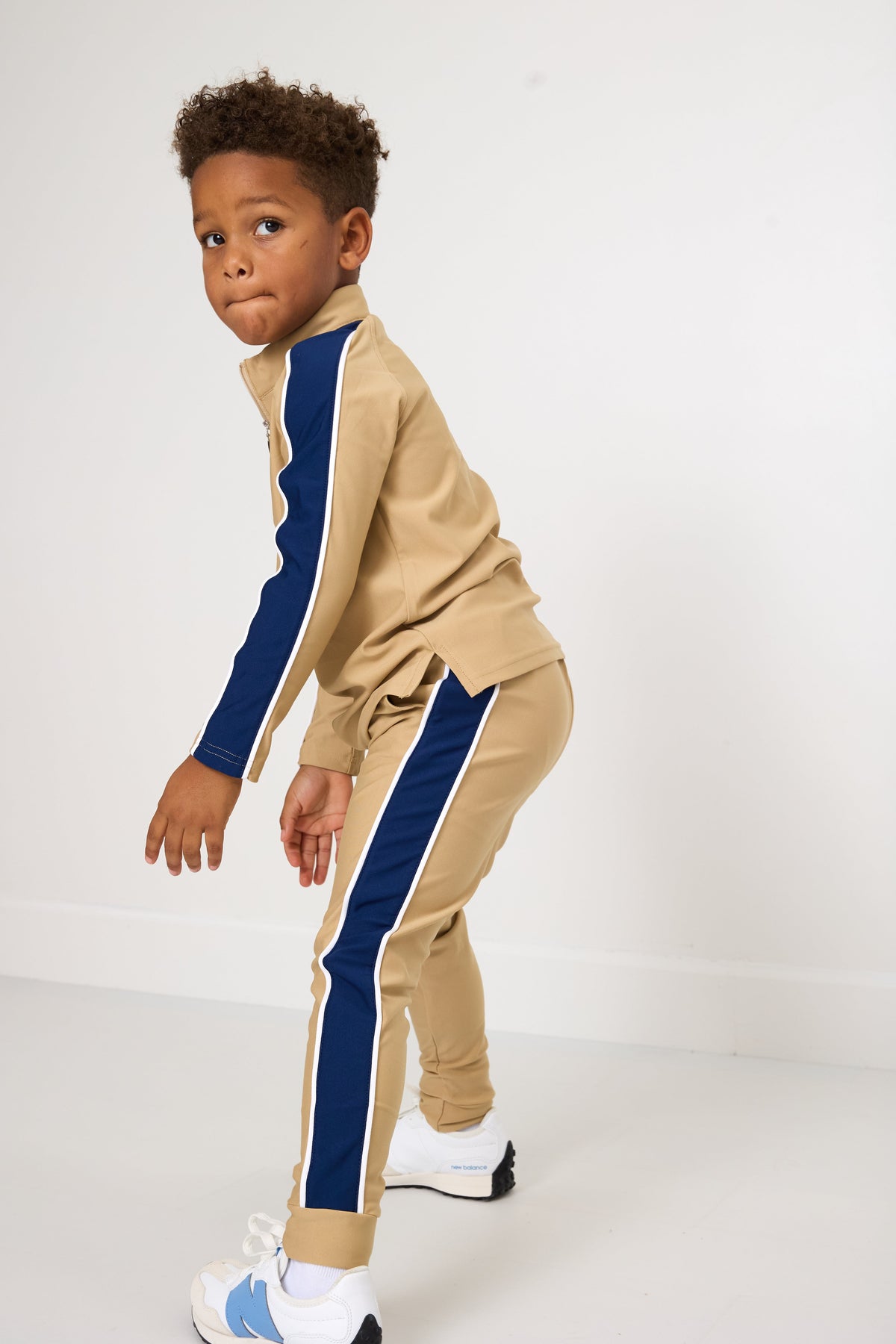 Sideline Warm-Up Joggers in Khaki with Navy Stripe