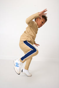 Sideline Warm-Up Joggers in Khaki with Navy Stripe