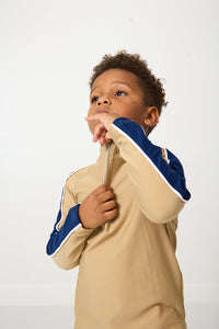 Sideline Half-Zip in Khaki with Navy Stripe