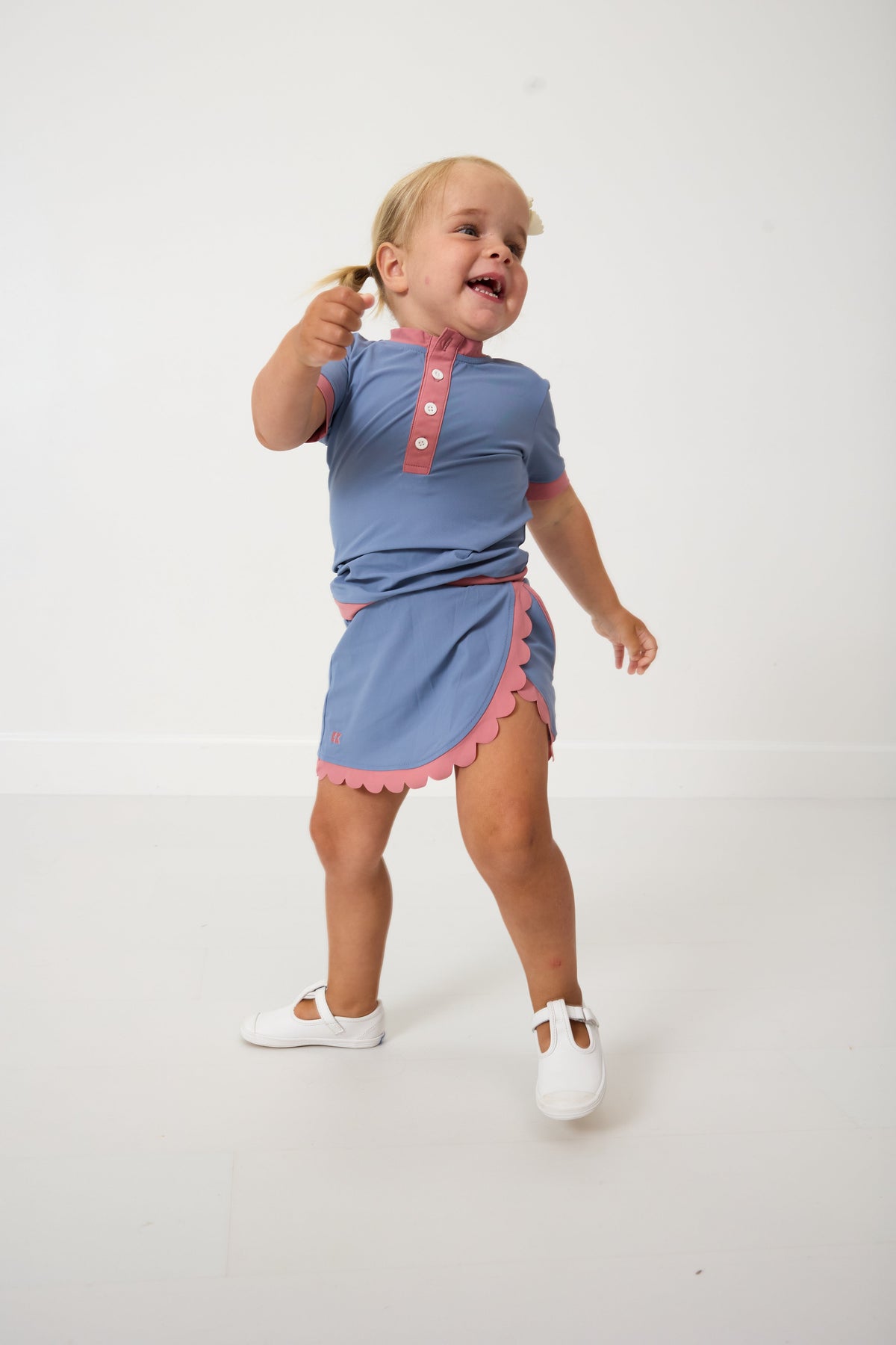 Scalloped Skort in Slate & Dusty Pink