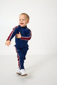 Sideline Warm-Up Joggers in Navy with Maroon Stripe