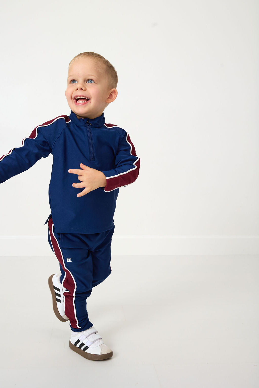 Sideline Half-Zip in Navy with Maroon Stripe