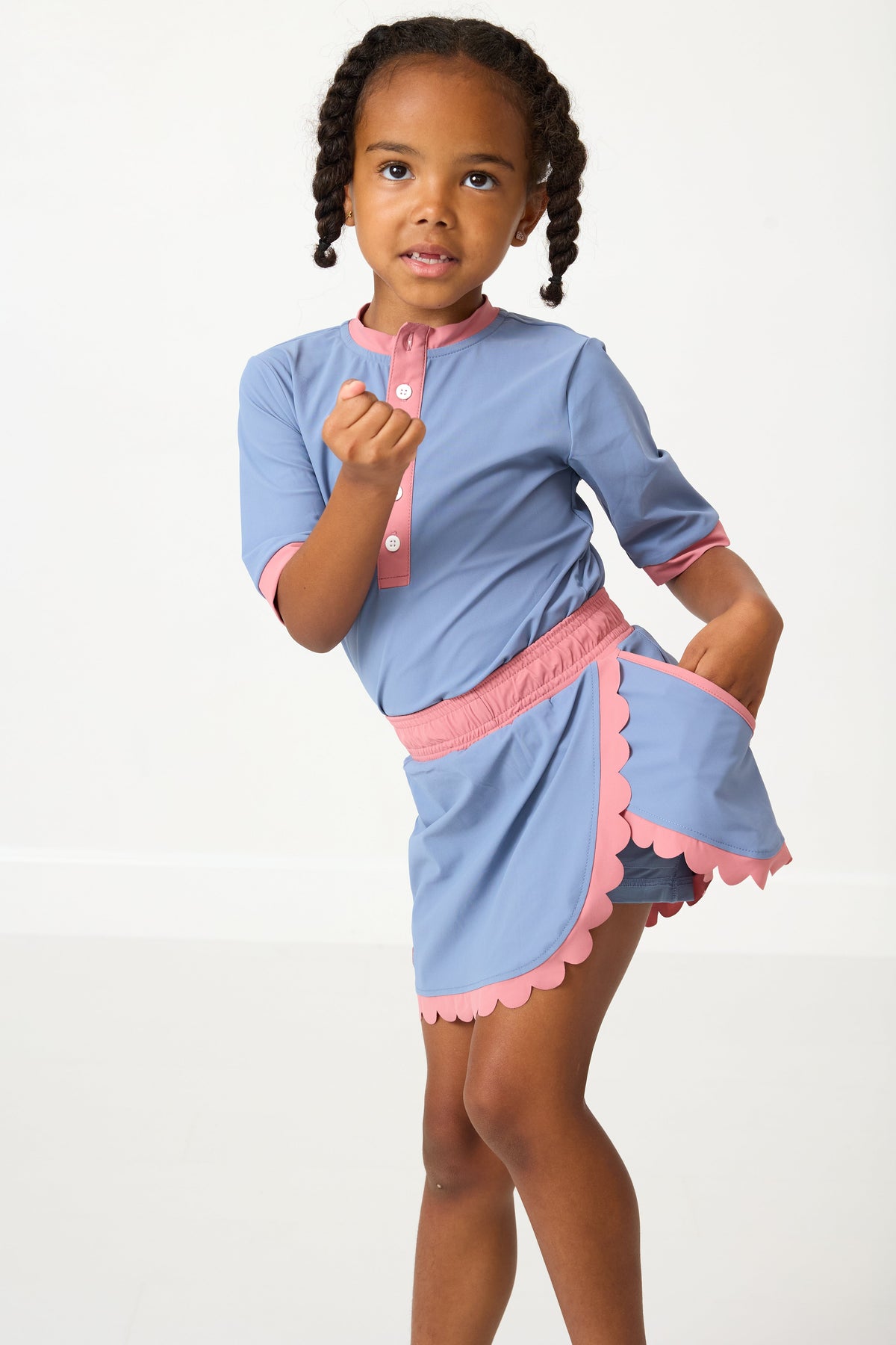 Scalloped Skort in Slate & Dusty Pink