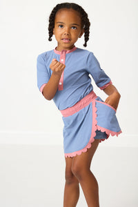 Scalloped Skort in Slate & Dusty Pink