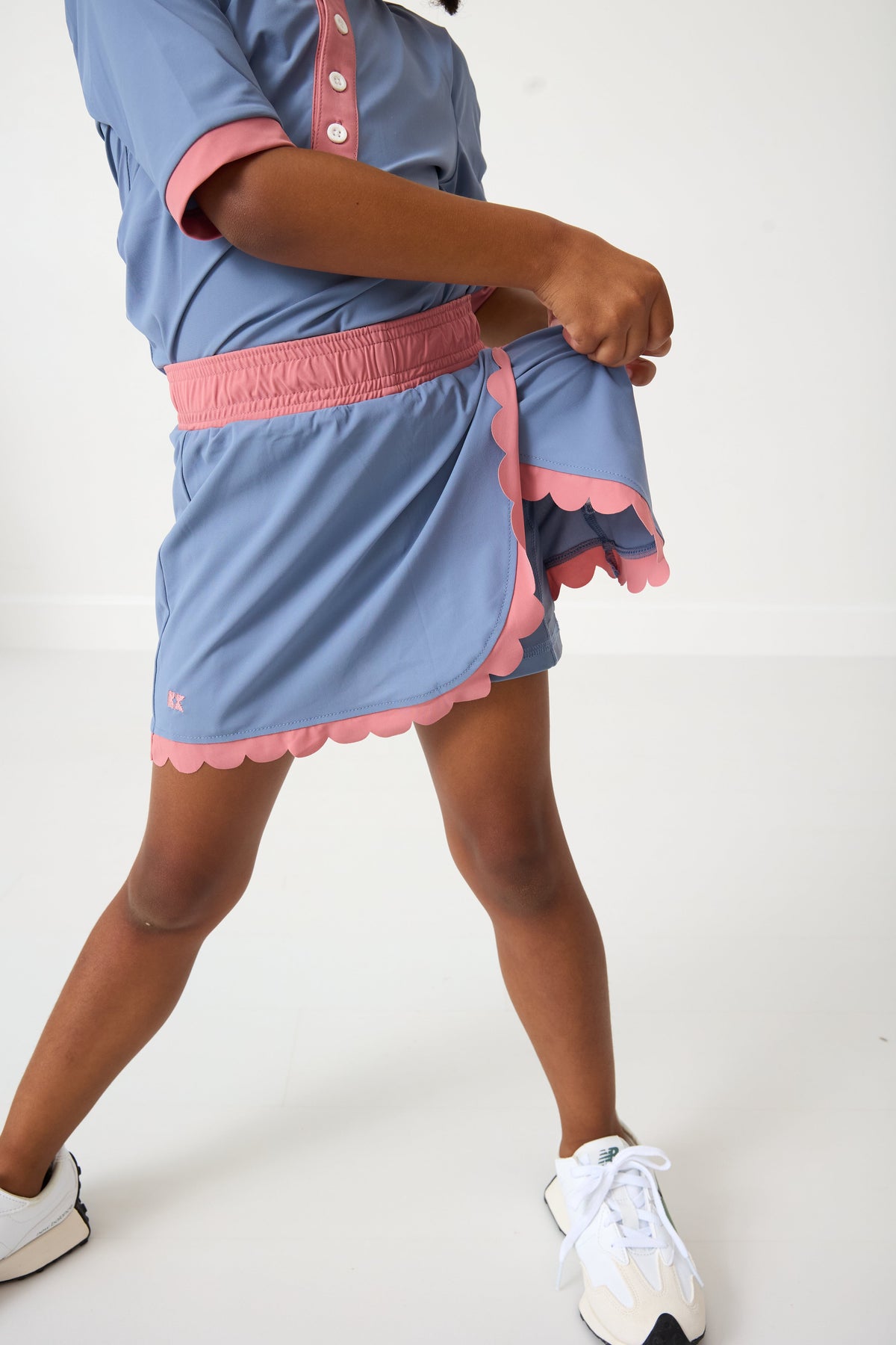 Scalloped Skort in Slate & Dusty Pink