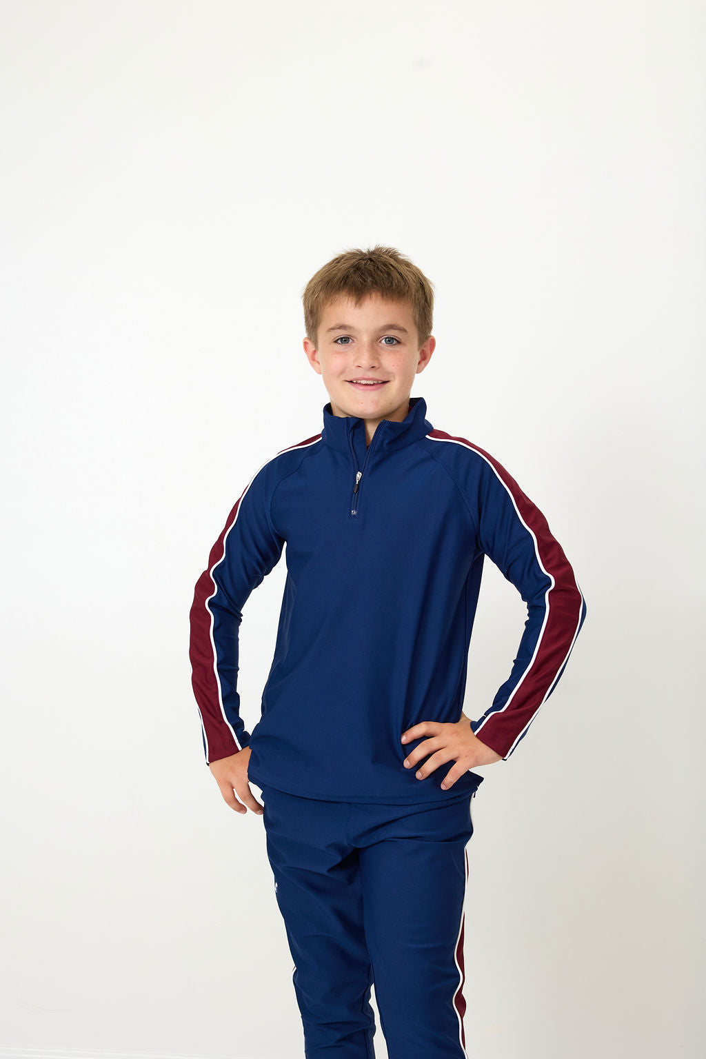 Sideline Half-Zip in Navy with Maroon Stripe