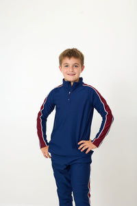 Sideline Half-Zip in Navy with Maroon Stripe