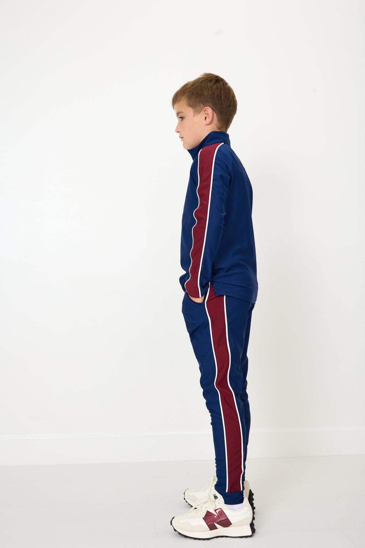 Sideline Warm-Up Joggers in Navy with Maroon Stripe