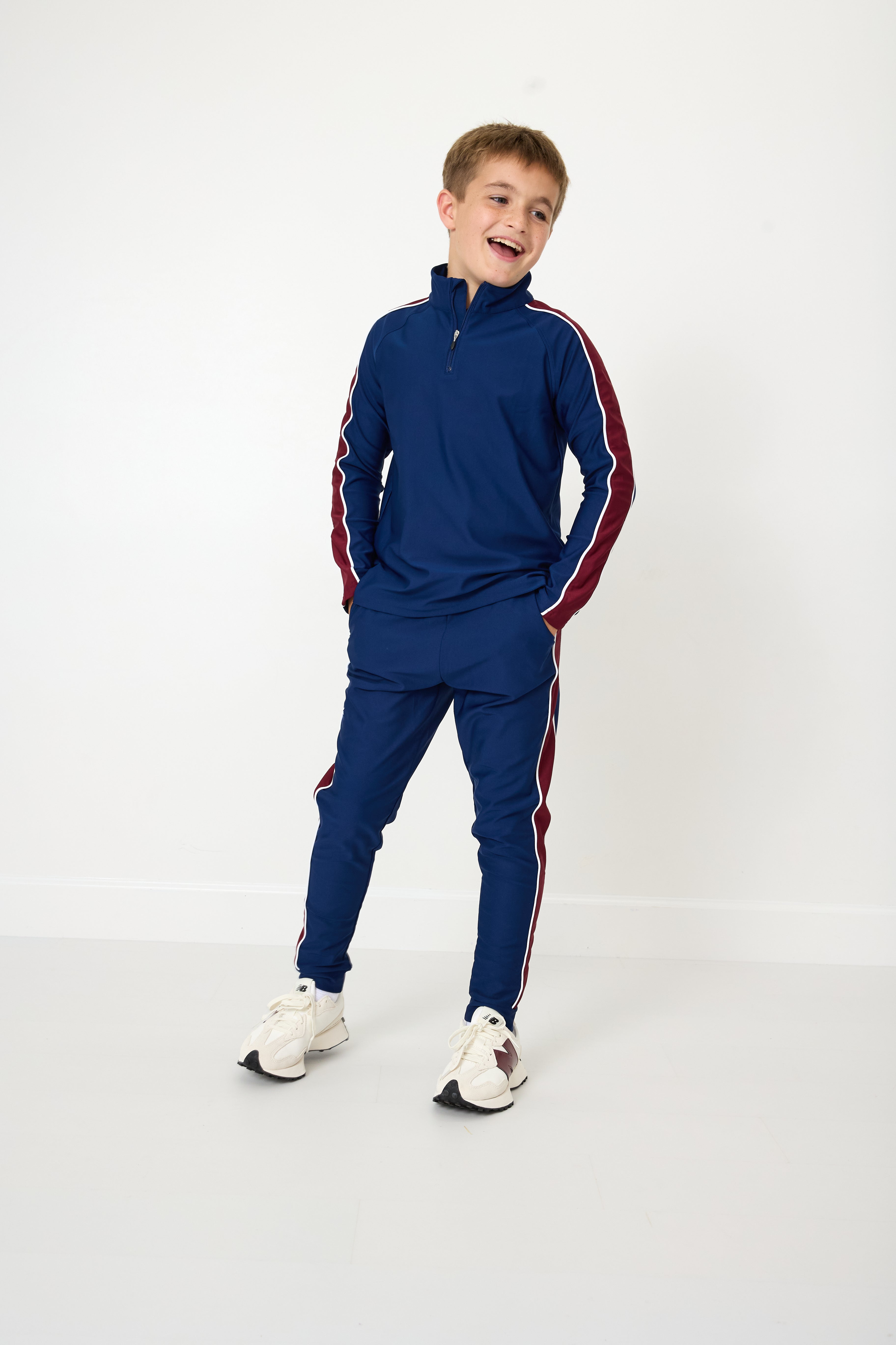Sideline Warm-Up Joggers in Navy with Maroon Stripe