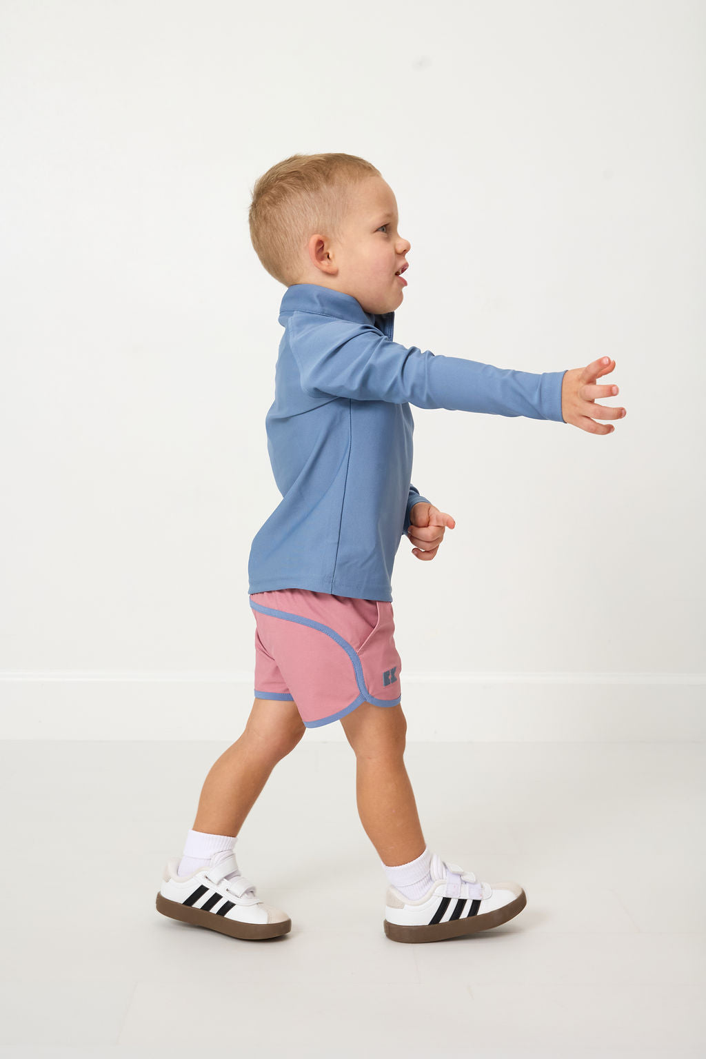 Retro Super Short in Dusty Pink with Slate Piping